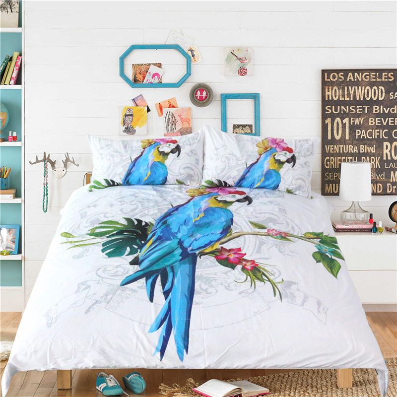 Blue Parrot Bedding Set Bird Duvet Cover Sets Twin Queen King Size