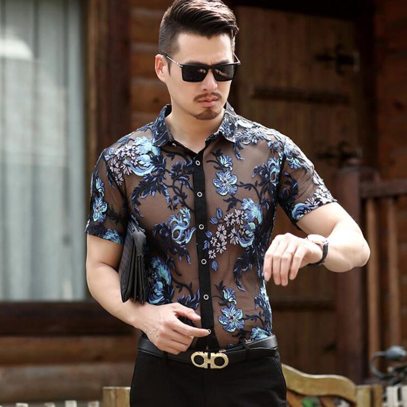 Transparente Para Hombre Nueva Camisa De Encaje Sexy Para Hombre Ver Camisa De Malla Camisas De Fiesta Del Club De 38,83 € DHgate