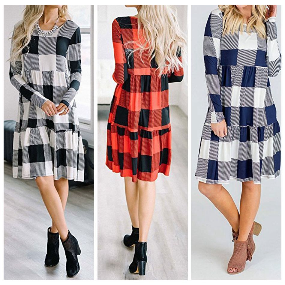 UK Women Checked Plaid Shirt Top Loose Casual Holiday Tunic Mini Dress Plus Size