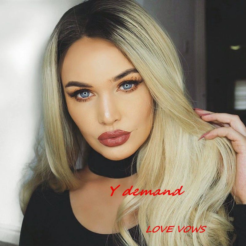 Stylish Two Tone Ombre Black Blonde Long Body Wavy Hair None Lace