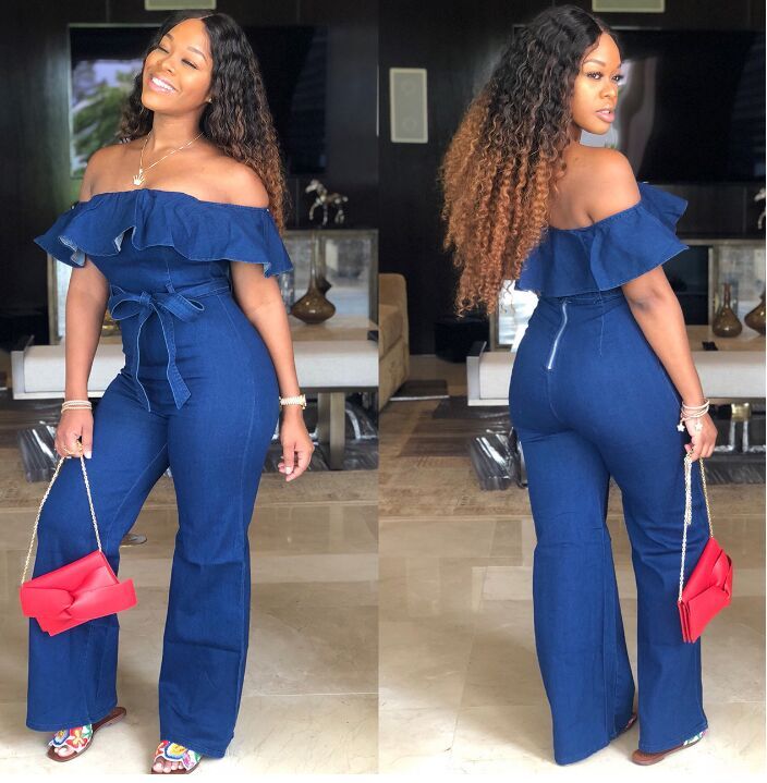 ruffle sleeve denim jumpsuit