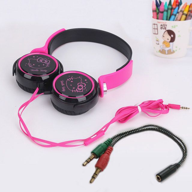 satin al hello kitty kulaklik bilgisayar telefon kulaklik 3 5mm mic gurultu azaltma karikatur kulaklik muzik bandi subwoofer dogum gunu hediye ile