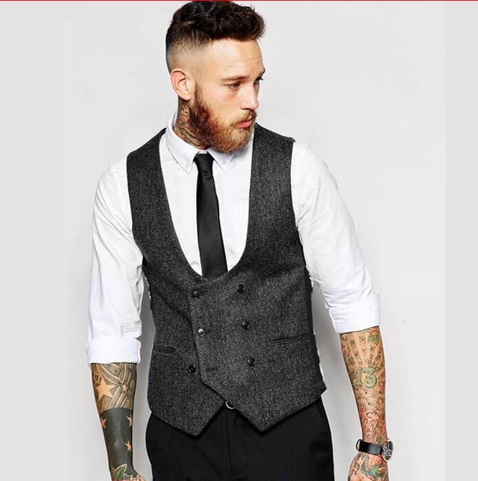 Negro gris novio chalecos traje para hombre para la 2018 nuevo slim fit groomsmen chaleco