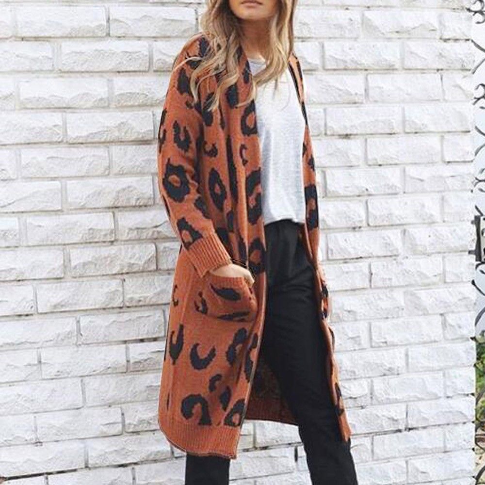 leopard print long cardigan plus size