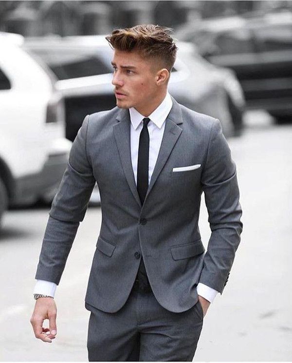 Traje de Boda para Barato Gris Elegante Dos Piezas Novio Esmoquin Slim Fit Hombres Trajes