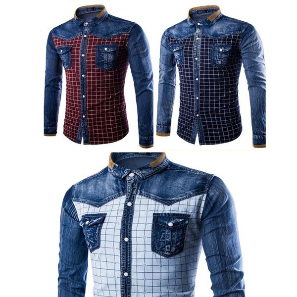 Camisas hombres Camisa vaquera de manga larga hombres Camisa vaquera solo para mujeres