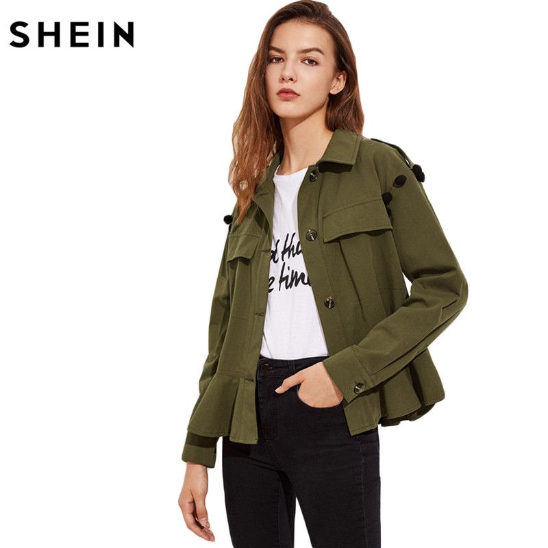 Compra SHEIN Bordado Jacquard Volver Detalle De Pompones Chaqueta Con  Volantes Solapa Verde Un Solo Pecho Casual Manga Larga De Manga Larga  Barato | Entrega Rápida Y Calidad | Es.Dhgate