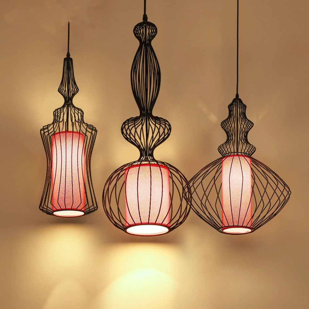 Großhandel China Eisen Pendelleuchte Retro Pendelleuchten Esszimmer Eingang Korridor Holzarbeiten Schwarz Dekor Wohnzimmer Hauptbeleuchtung Von