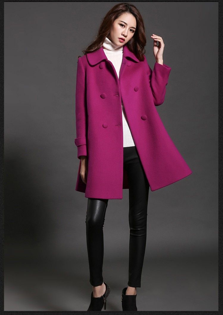 para mujer invierno abrigos de lana cruzados negro rojo oscuro azul solapa estilo