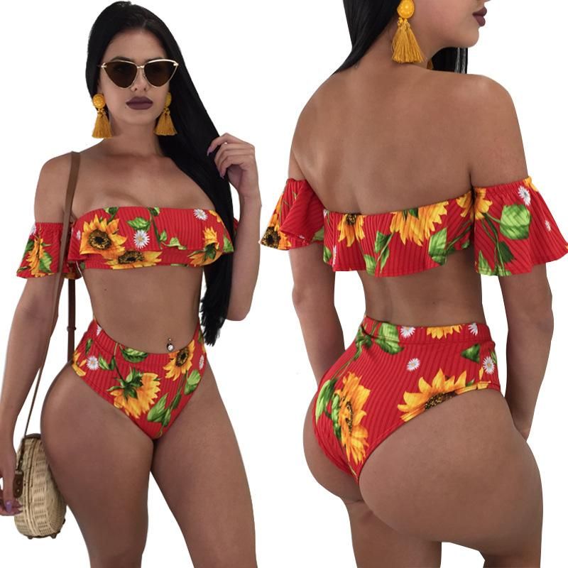 Moda 2018 Verano 2 Piezas Traje De Baño De Mujer Biquini Brasileño Volantes Sin Tirantes De Playa Traje De Baño Sexy Bikinis Conjunto Traje De Baño Sexy De 16,51 | DHgate