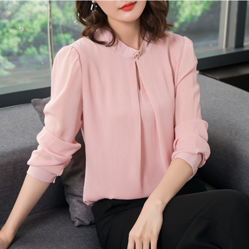 2018 Spring Autumn Chiffon Blusa para mujer Tops blusas de manga larga Femenina O-cuello