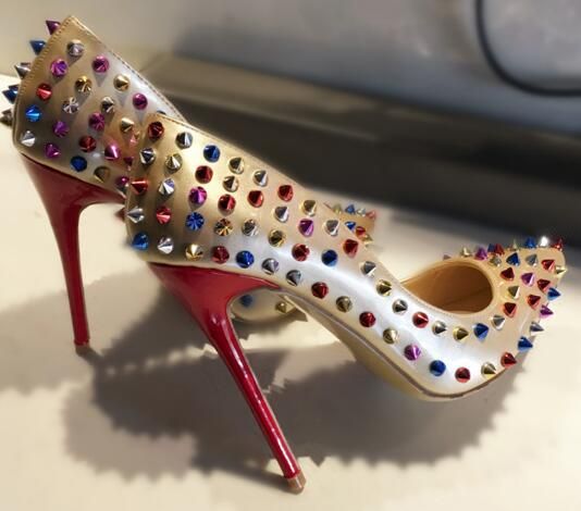 red multi colored heels