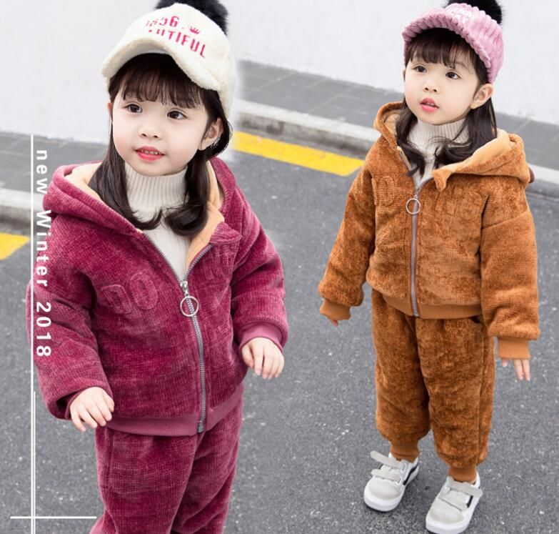 Moda infantil traje de terciopelo nieve 2018 invierno nuevo infantil engrosado de dos piezas