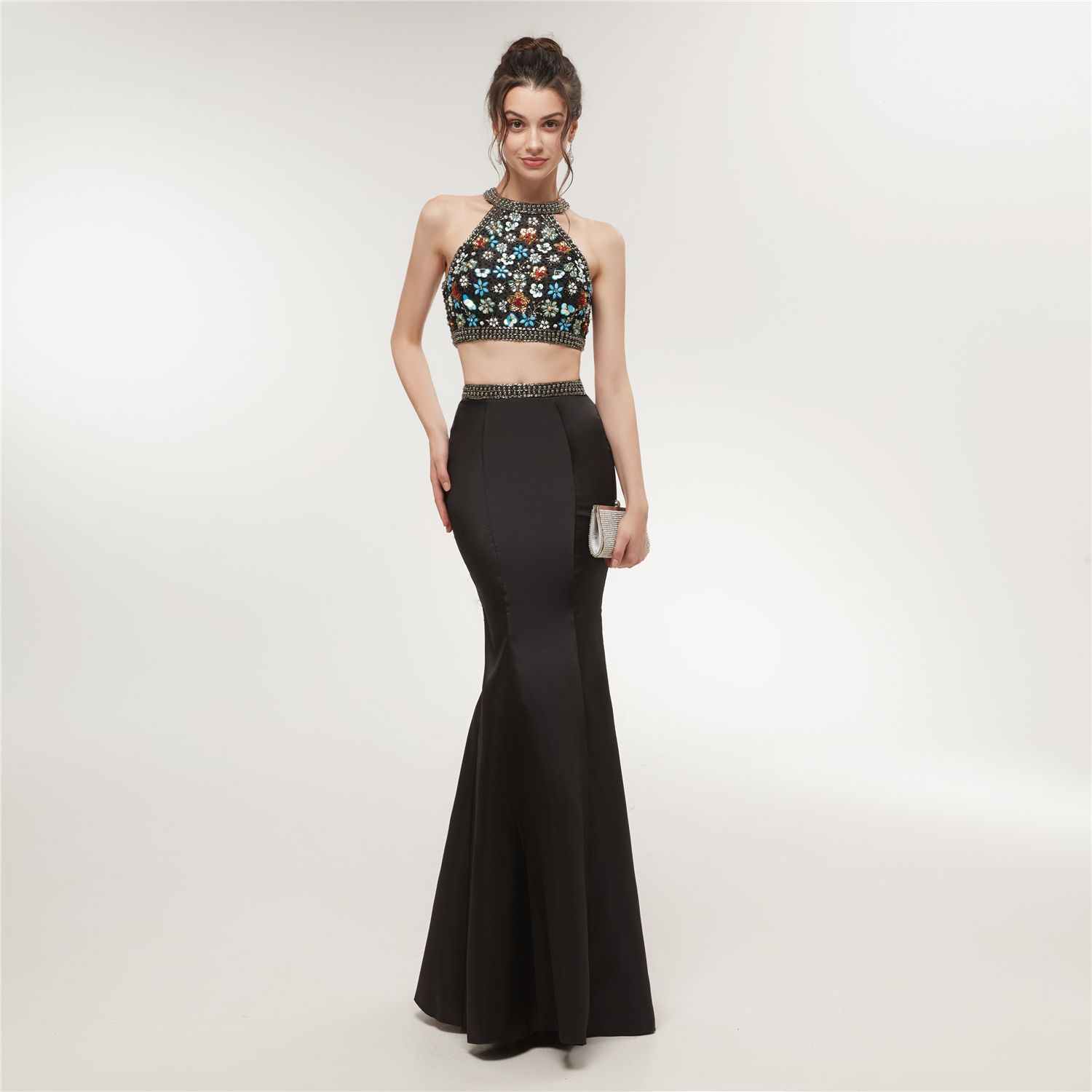 2 piezas sirena vestido de noche largo negro vestidos de baile Robe De Soiree vestido de 2 piezas sirena vestido de noche largo negro vestidos de baile Robe De Soiree vestido de