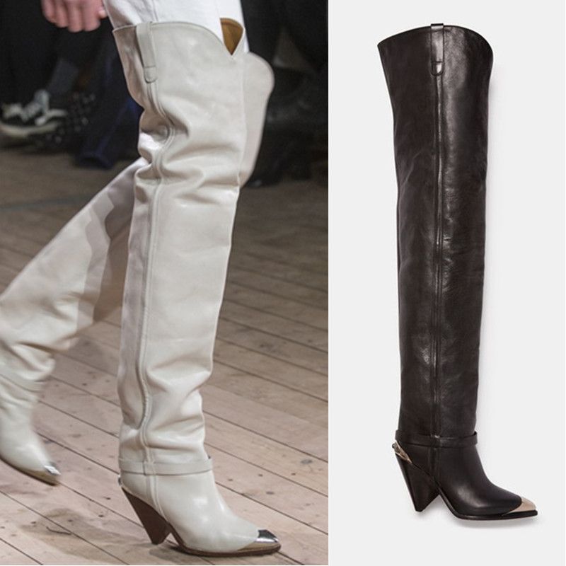 cone heel thigh high boots