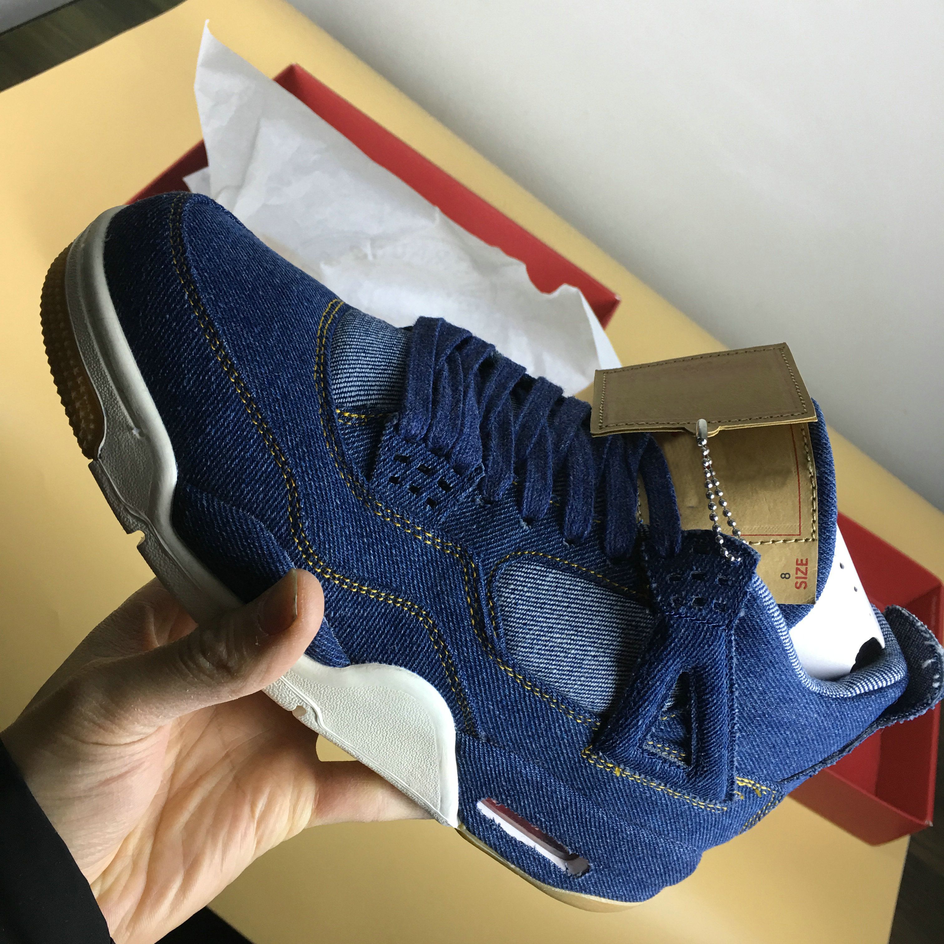 With Box 4 Denim NRG Blue Jeans Basketball Shoes 4s Denim Travis Jean