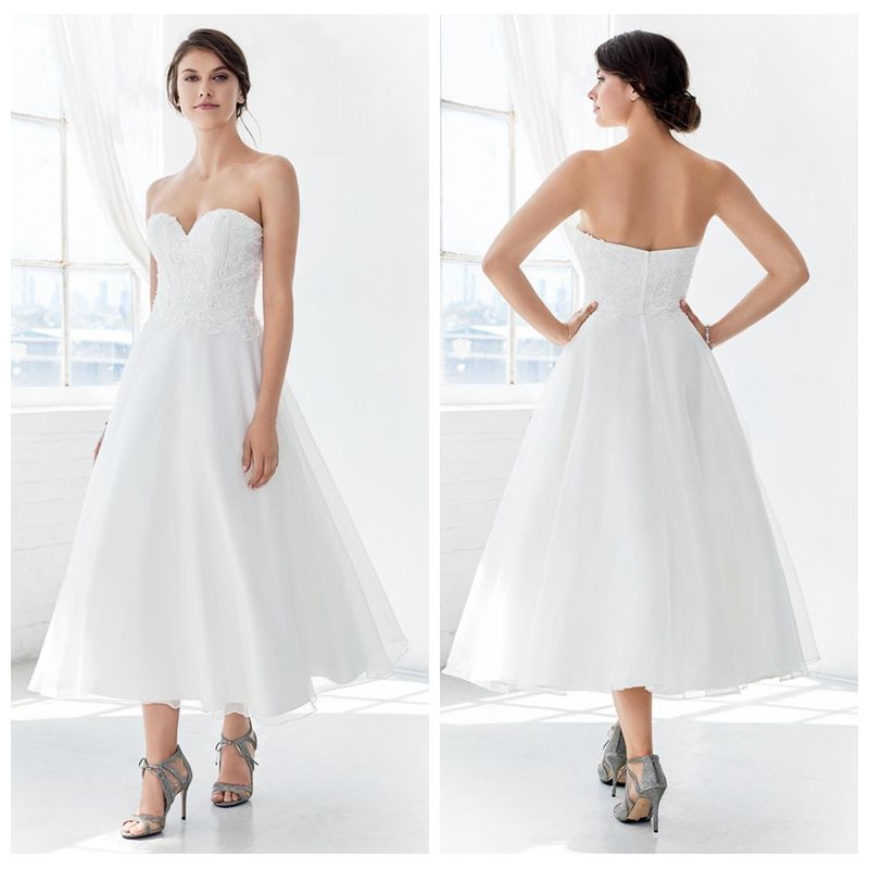 Discount Simple Sweetheart Sleeveless Tea Length Bride Dress