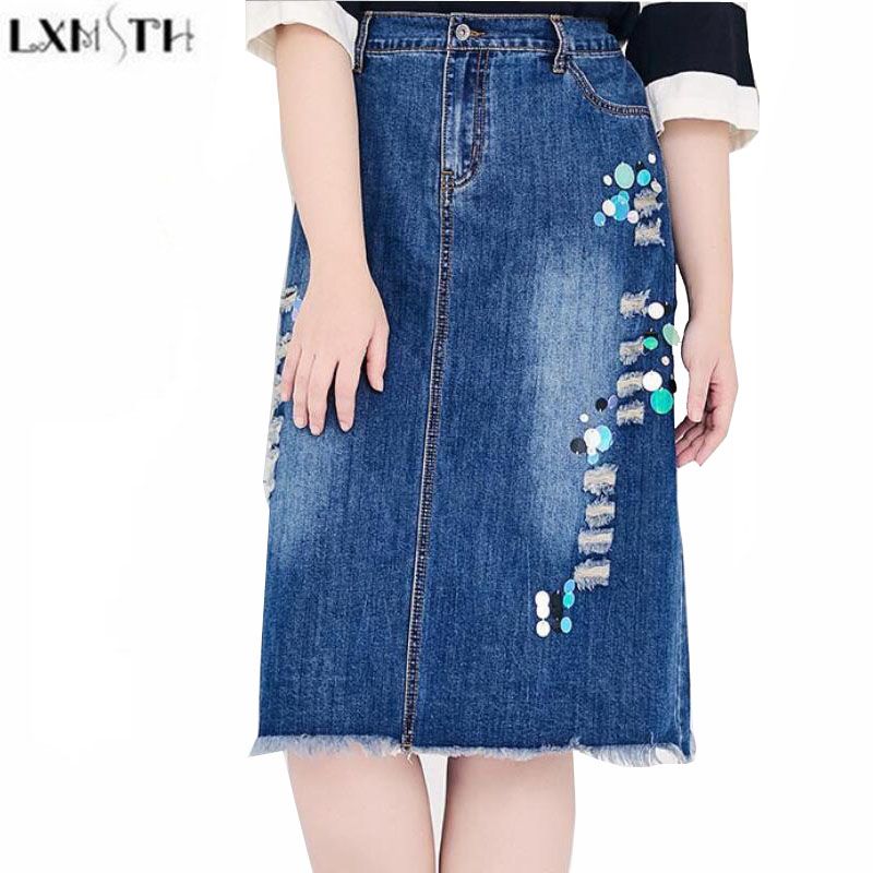 sequin denim skirt