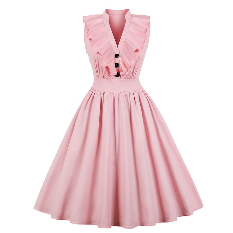 Plus Size Pink Casual Dresses For Women 2019 A Line V Neck With