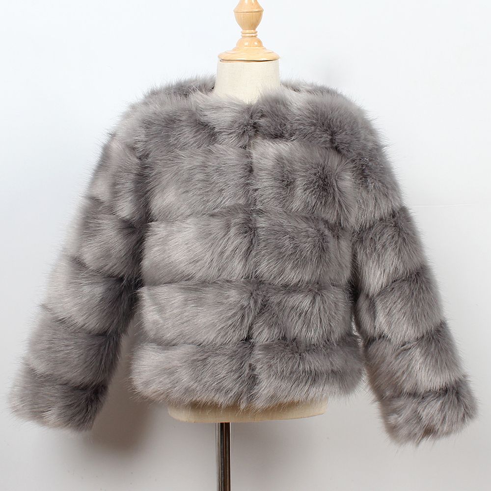 short grey faux fur jacket