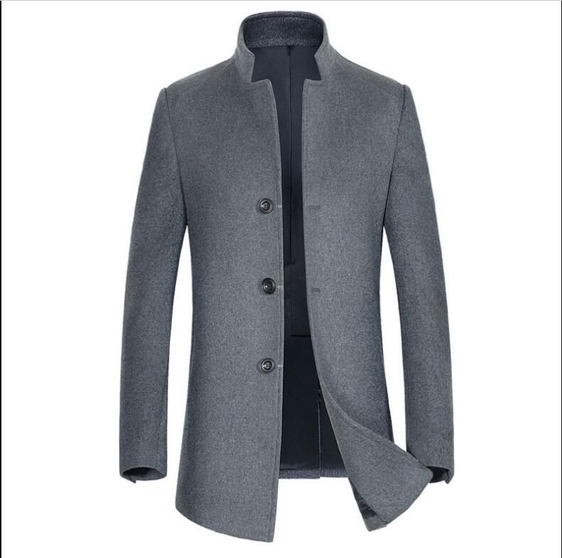 2020 Autumn Winter Wool Coat Men England Style Stand Collar Medium Long ...