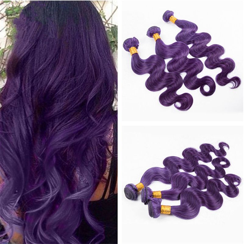 8a Grade Malaysian Body Wave Purple Human Hair 3 Bundles Dark