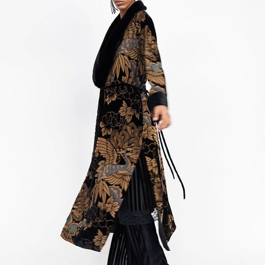 Compra 2018 Spring Fashion Gabardina Mujer Terciopelo Kimono Estampado  Floral Cuello De Piel Sintética Abrigo Largo Barato | Entrega Rápida Y  Calidad | Es.Dhgate
