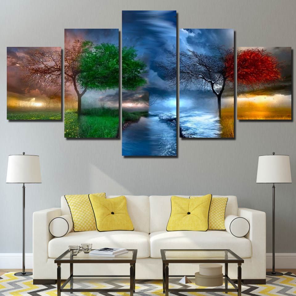 2020 Hd Printed Canvas Art 4 Seasons Change Tree Wall Painting Print Canvas Wall Pictures For Living Room From Paintingart2017 18 77 Dhgate Com