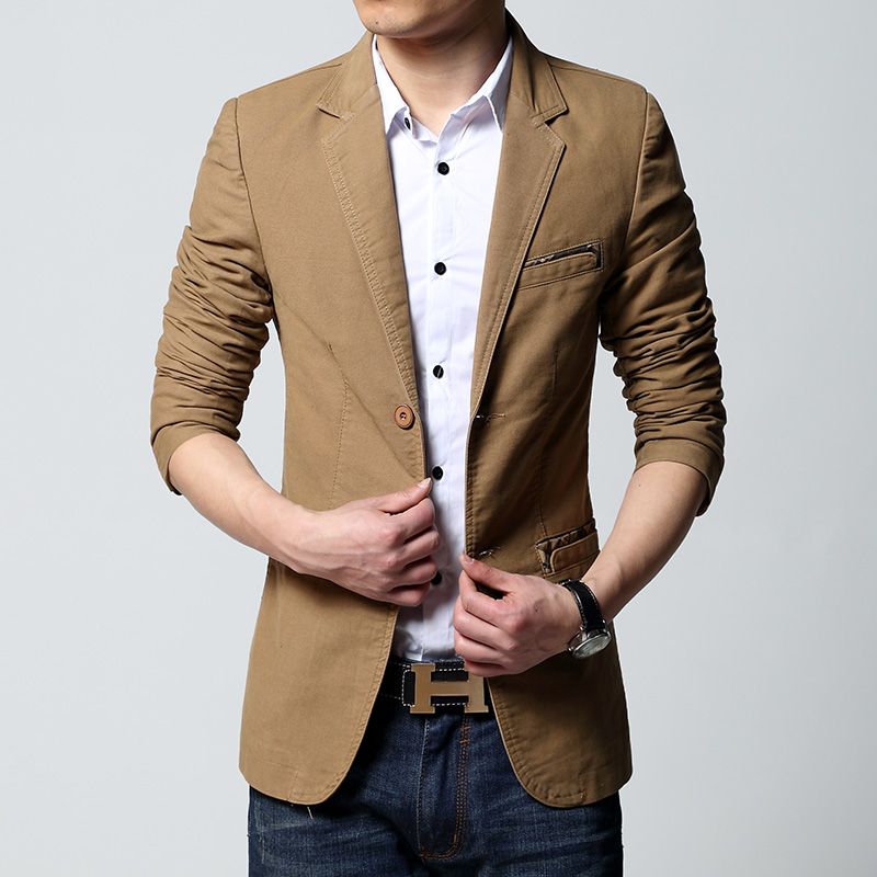 Hombre Casual Blazer and Chaqueta Nuevo estilo de moda coreano 2018 Black Khaki Brown Slim
