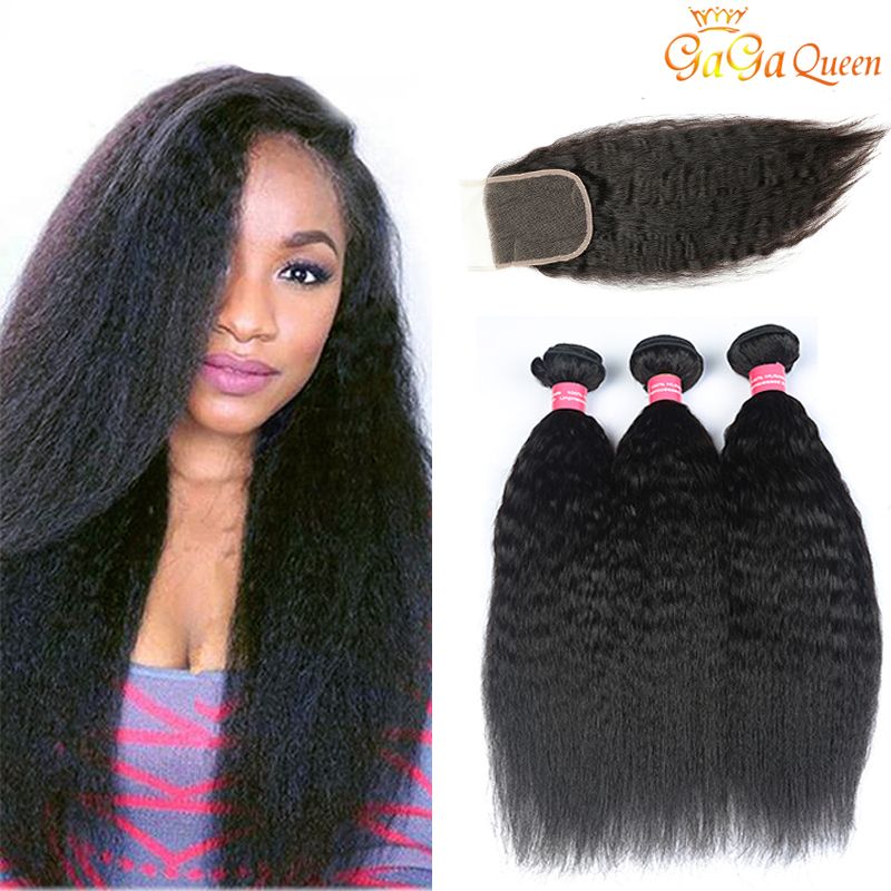 2020 Malaysian Kinky Straight Hair Bundles With Closure 3 Bundles