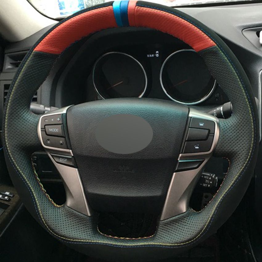 Unique New Suede Material Car Hand Sewing Steering Wheel Cover Size 15 Inch Black Red