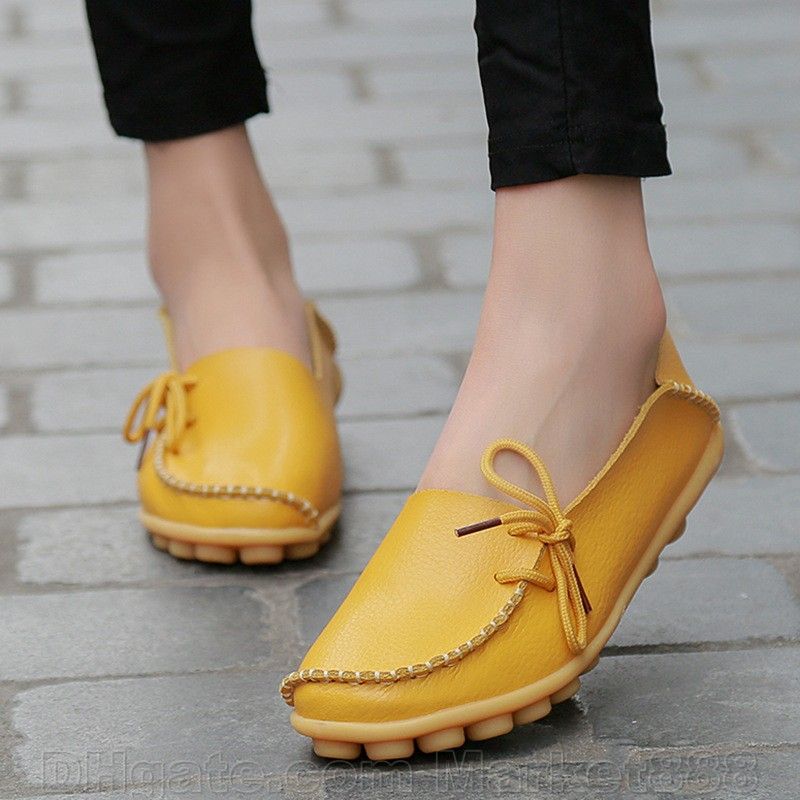 New Fashion Women Genuine Leather Casual Bowed Flat Shoes Moccasin Soft Loafers