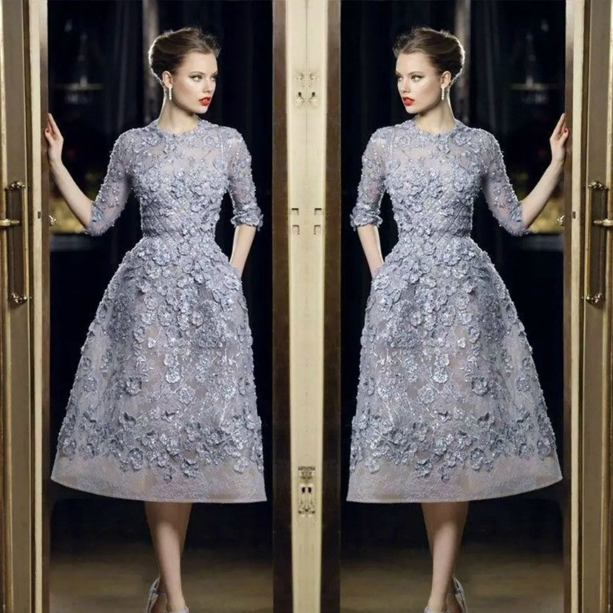 half sleeve evening dresses