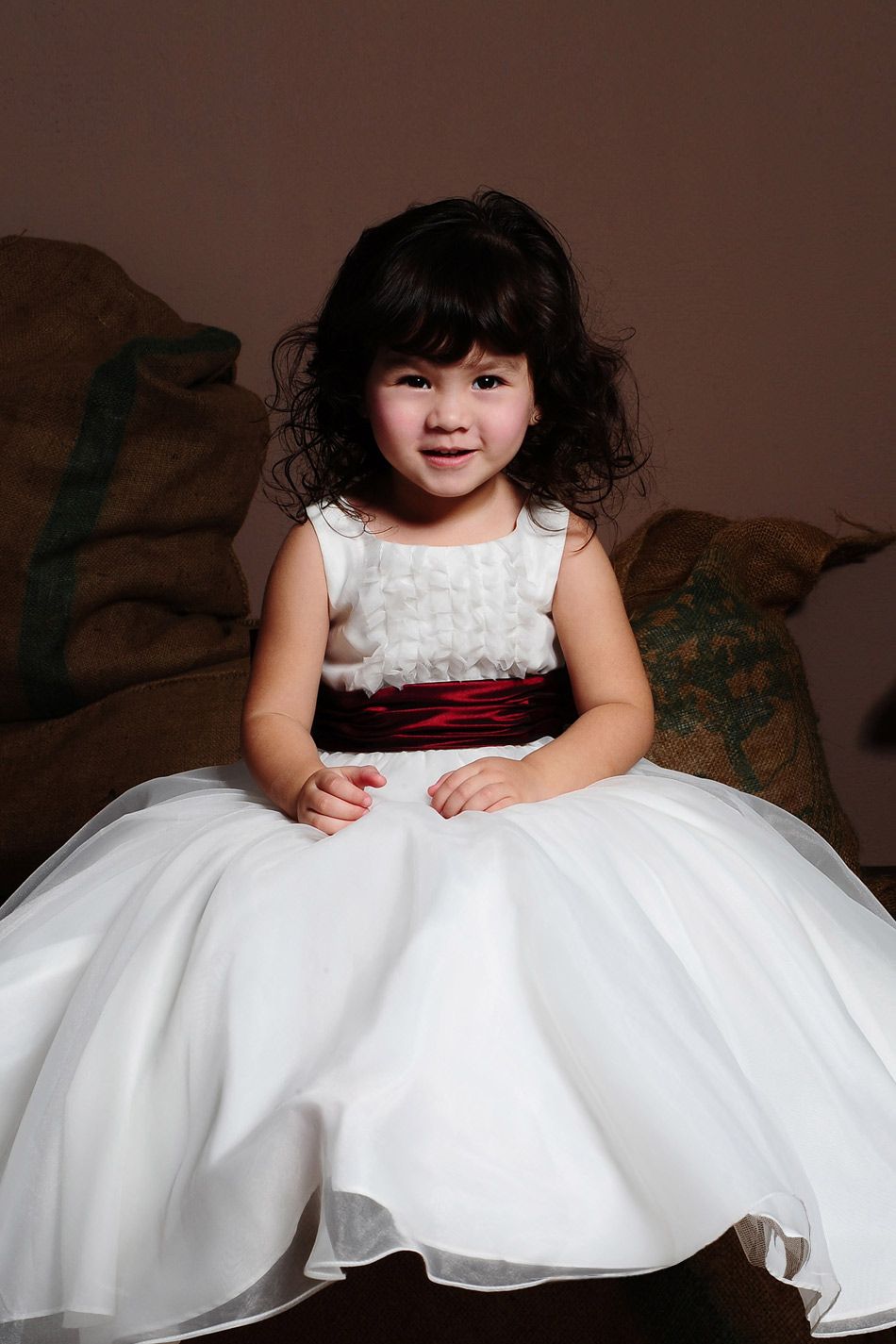 Ankle Length Flower Girl Dress with Wine Red Bow Sash (sash available in any color) Ankle Length Flower Girl Dress with Wine Red Bow Sash (sash available in any color)