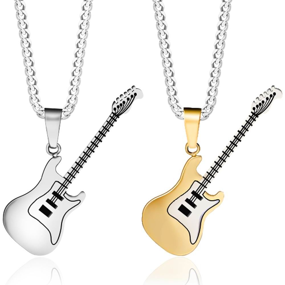 Men Women Stainless Steel Necklace Cross Guitar Animal Enamel Pendant Chain Gift 