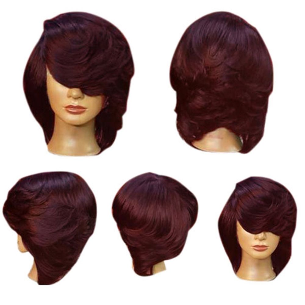 Short Side Bang Straight Flip Feathered Bob Synthetic Wig Natural