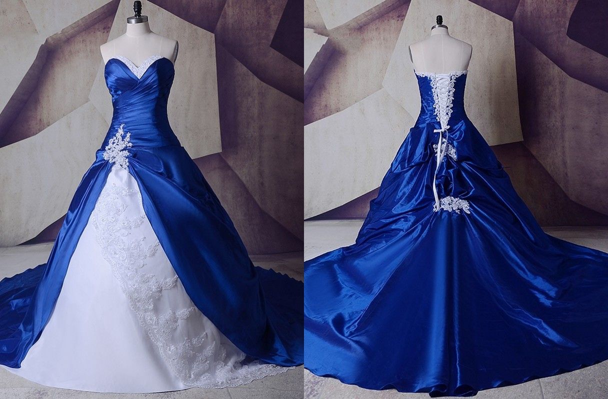 Discount2021 Royal Blue White Wedding Dresses Real Photos Cheap ...