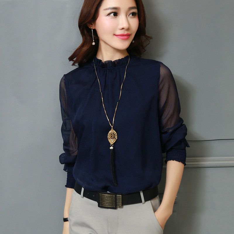 Compra Nuevo Blusas Mujer Moda 2019 Invierno Otoño Blusas Camisas Ropa De  Trabajo Tops De Oficina Camisas De Mujer Blusa De Gasa De Manga Larga Top  De Mujer Barato | Entrega Rápida