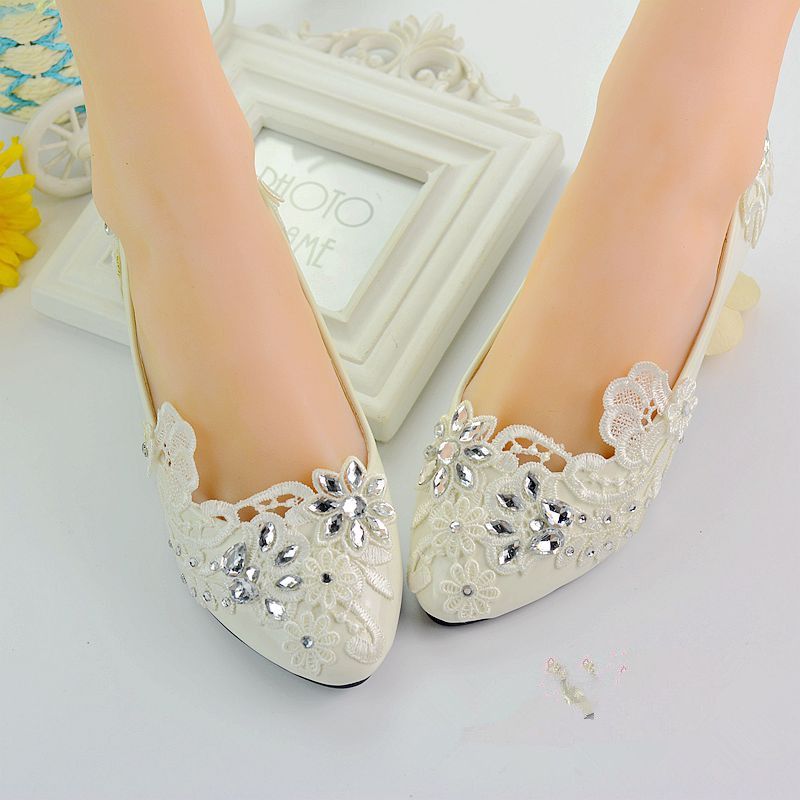 Cristales claros Zapatos mujer bajos 2018 Blanco Zapatos de boda resbalones en apliques de