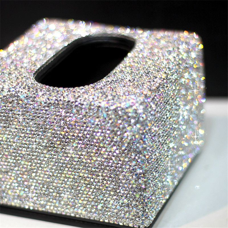 Shiny Crystals PU Leather Tissue Box Paper Holder Case Cover For Home Car