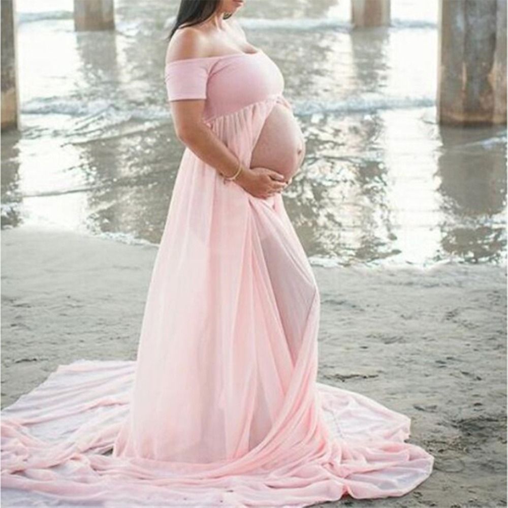 Vestido de maternidad para para fotos de fotos rosa Vestido gasa verano Maternidad Puerta de Embarazo Ropa de embarazo