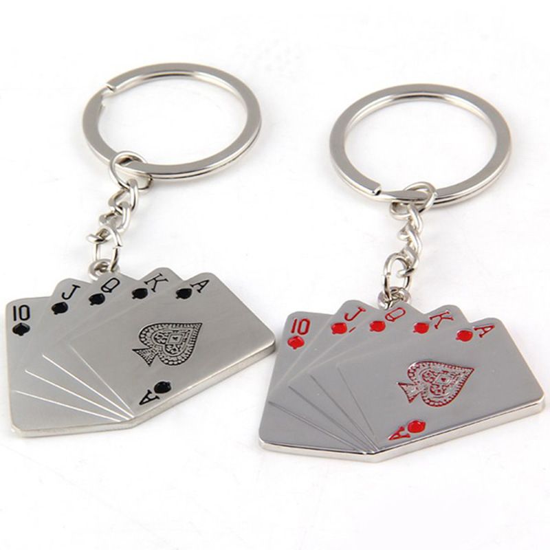 Playing Cards Flush Keychain Fashion Creative Carving Metal Key Holder For Men Bag Charm Pendant