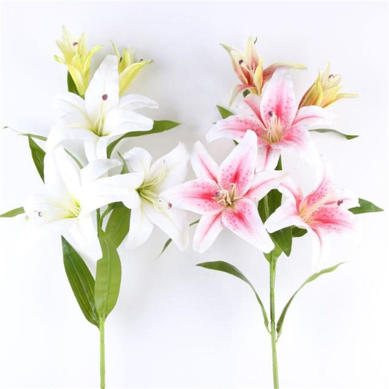 2021 Fake Long Stem Lily 5 Heads/Piece Artificial 3D Printed Lilies For