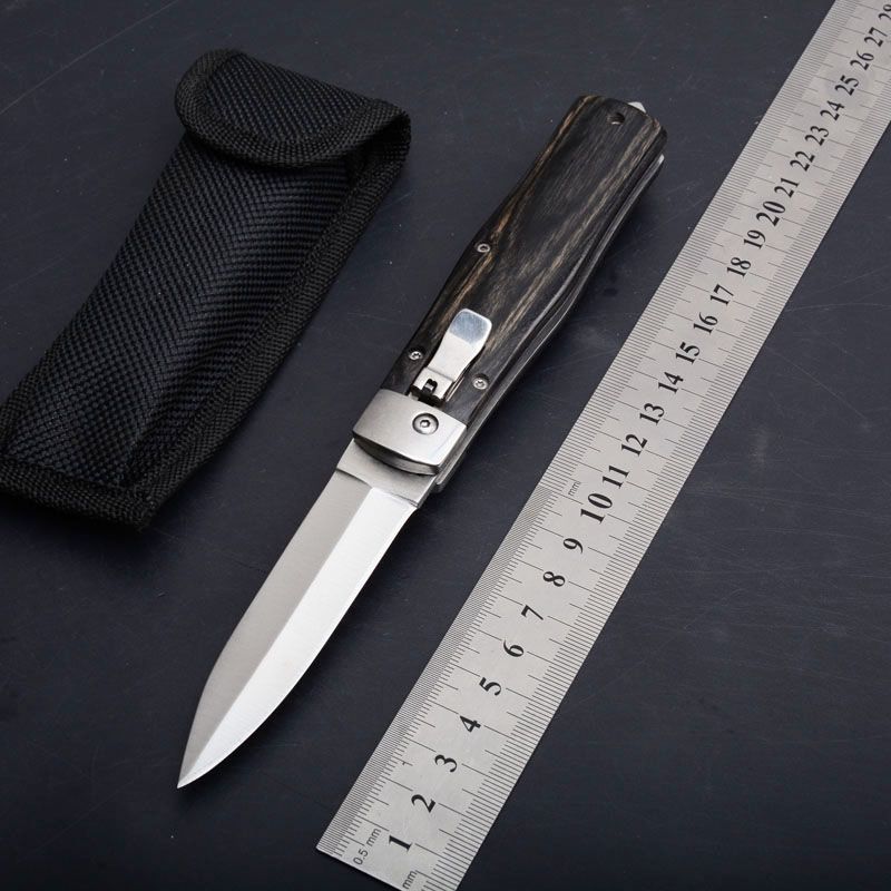 Newest Side Open Smooth Action Folding EDC Knife Wood Handle 8CR13