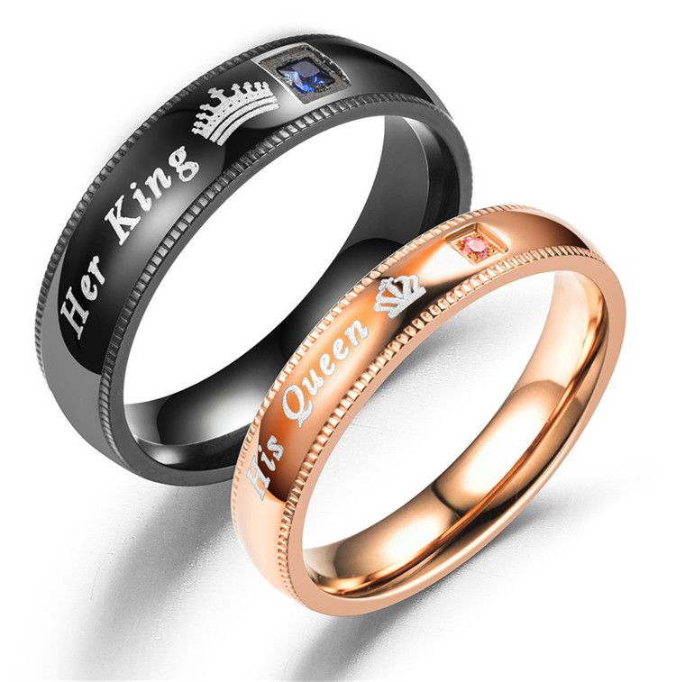 Conjuntos de anillos de bodas anillos de acero inoxidable rosa negro para hombres mujeres nuevos