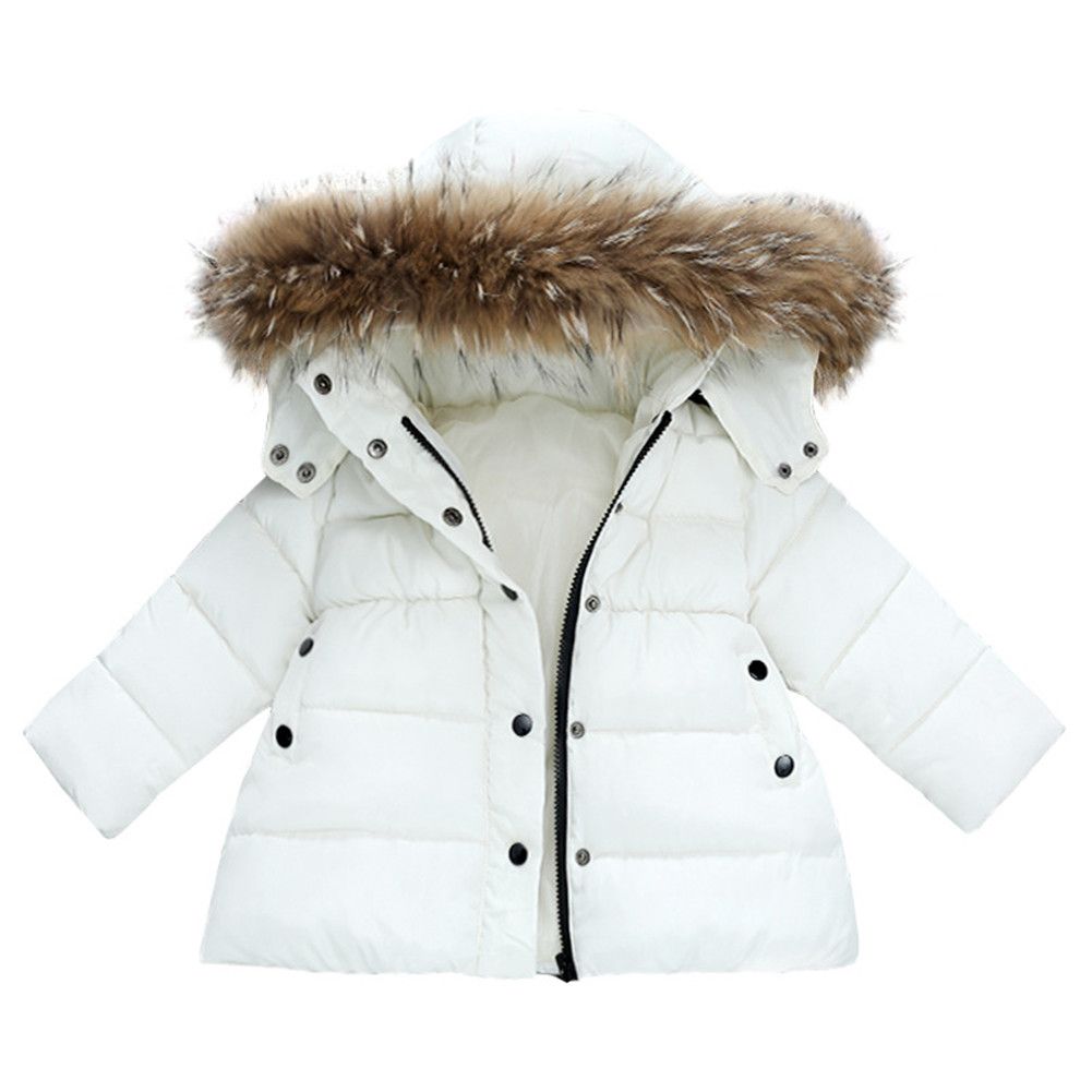 Cute Baby Cotton Coat Fur Hooded Solid Classic Thick Warm Down Coat For ...