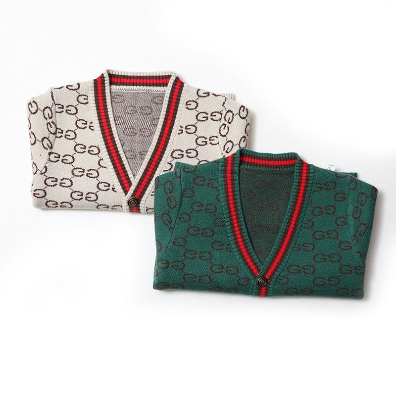 Acheter Garcons Cardigan Filles Lettre Modele A Tricoter Pull Bebe Garcon Bande V Cou Simple Boutonnage A Manches Longues Outwear Enfants Designer Vetements F1664 De 39 53 Du Summervivi Dhgate Com