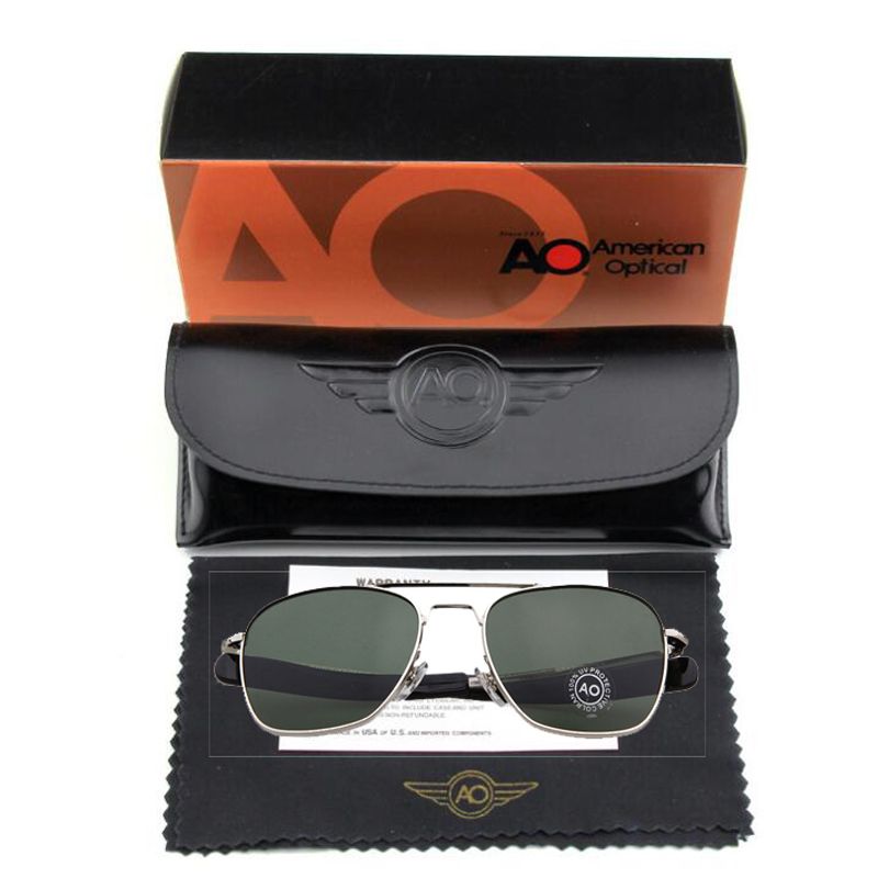 FU E Nueva Moda Ejército 52mm AO Hombres Gafas de sol Lentes cristal óptico