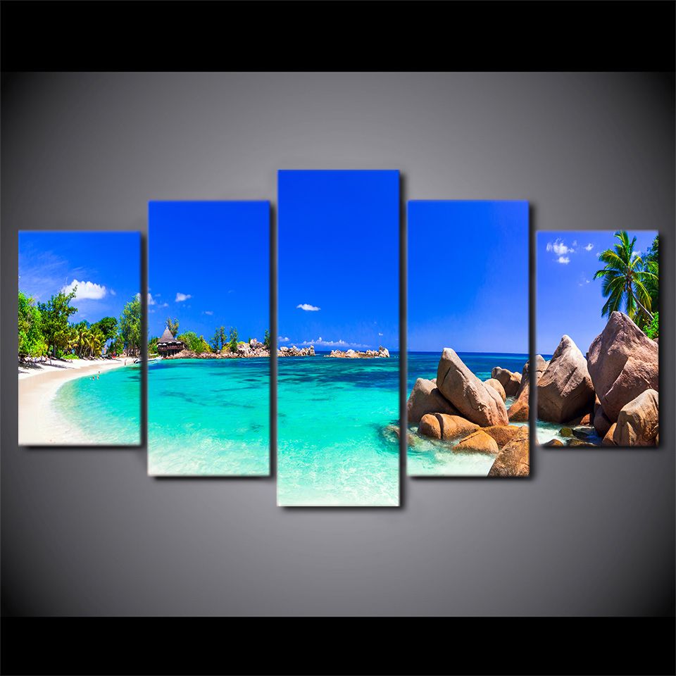 2020 Hd Printed Canvas Art Seascape Painting Blue Island Wall