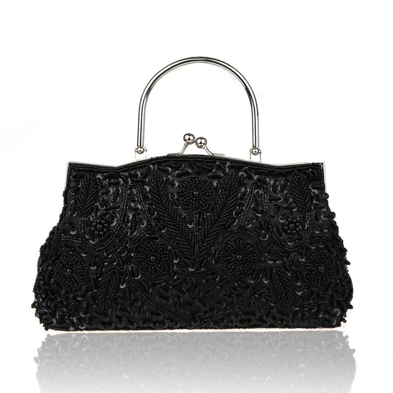 Hot Sale Black Ladies Beaded Sequined Banquet Handbag Clutch Party Bridal Evening Bag With ...